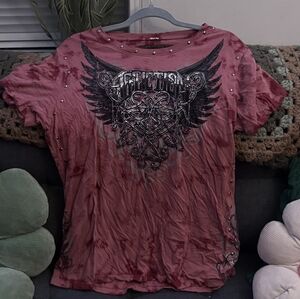 Affliction Maroon Winged Graphic Tee